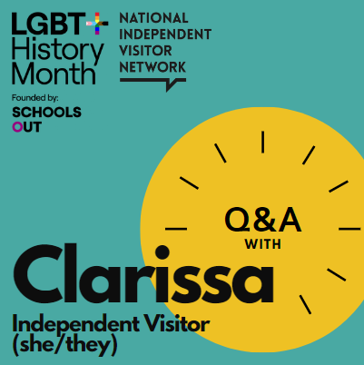 Asset showcasing a Q&A with an LGBTQ+ Independent Visitor, Clarissa. 
